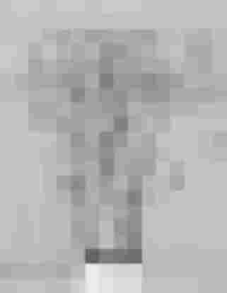 Schlanke Äste mit Blättern in moderner weißer Vase vor grauer Wand, minimalistisches Design